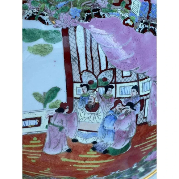 Antique Chinese Family Rose Medallion Hand Painted Decorated Bowl Gold Trim - Picture 8 of 16